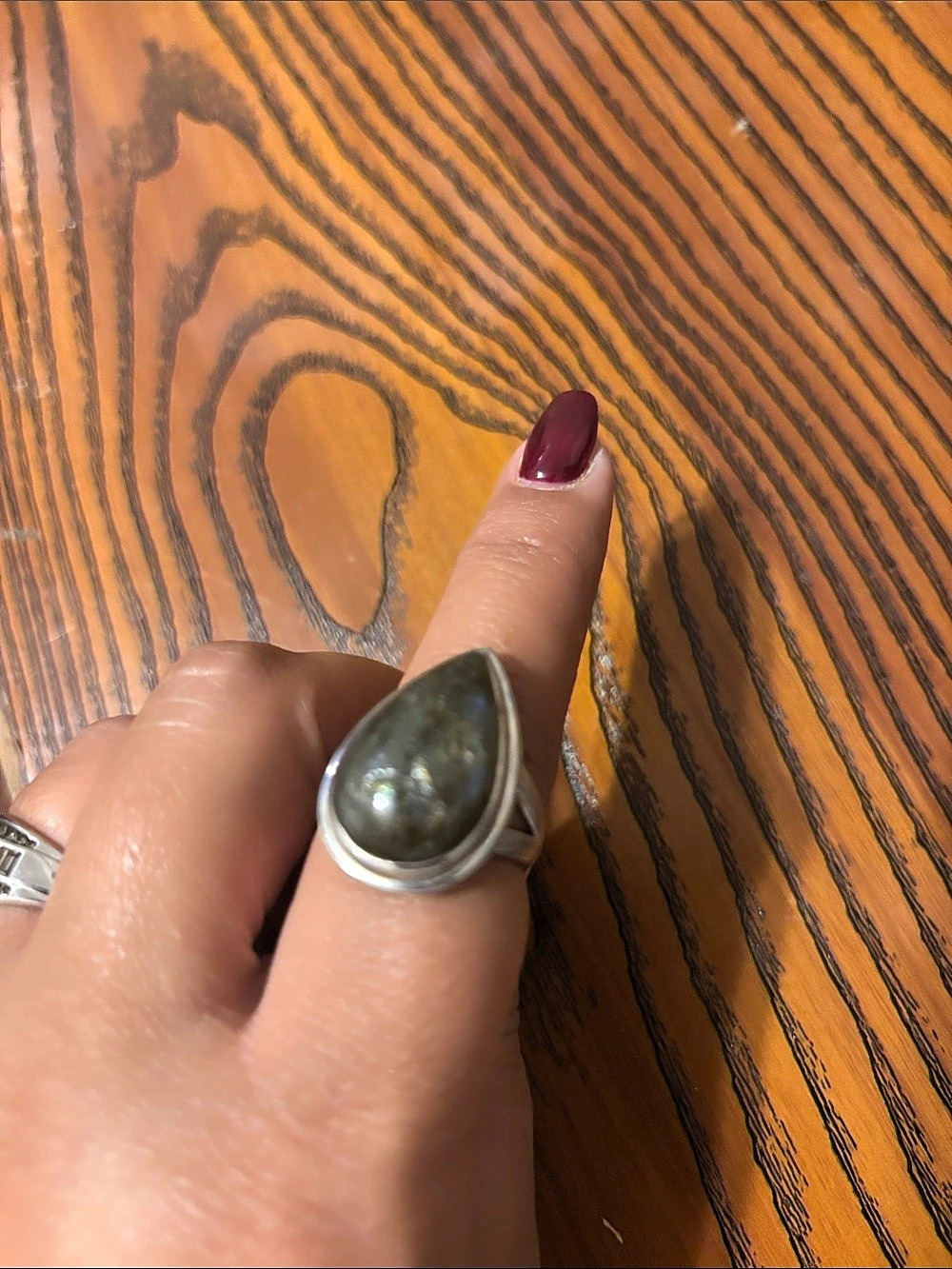 Teardrop Stone Ring in Gray & Green
